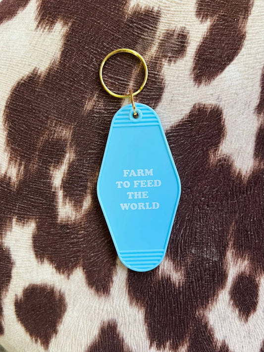 "Farm to Feed the World" Motel Keychain - Baby Blue