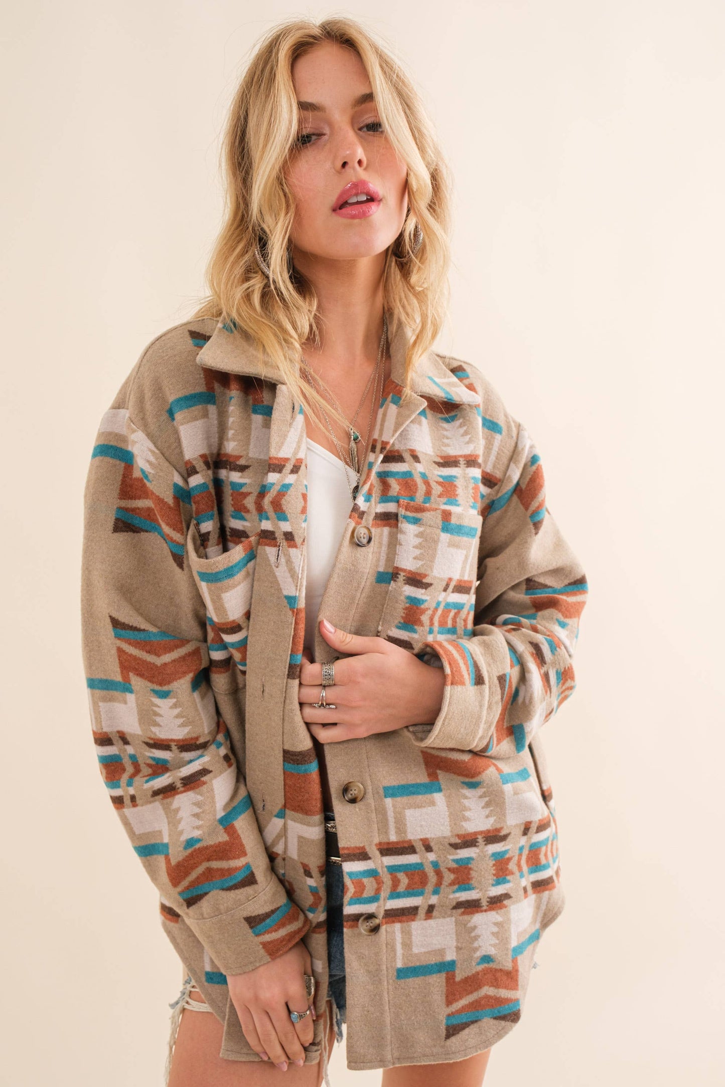 Aztec Pattern Button Up Jacket