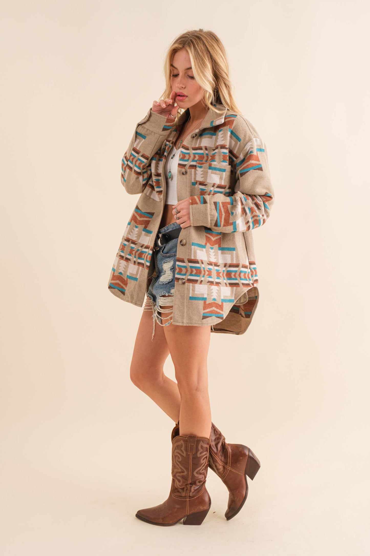 Aztec Pattern Button Up Jacket