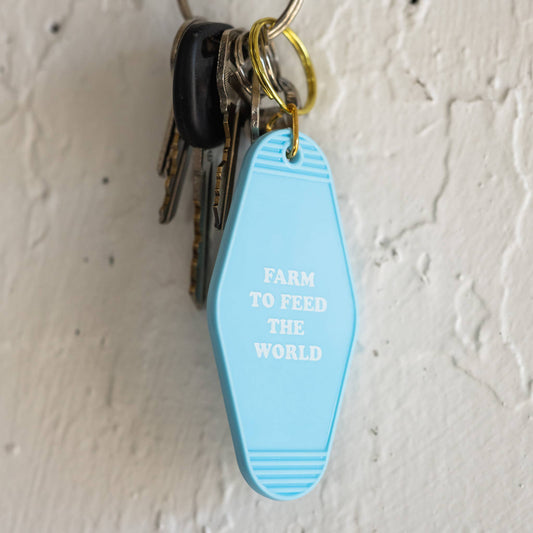 "Farm to Feed the World" Motel Keychain - Baby Blue