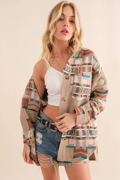 Aztec Pattern Button Up Jacket