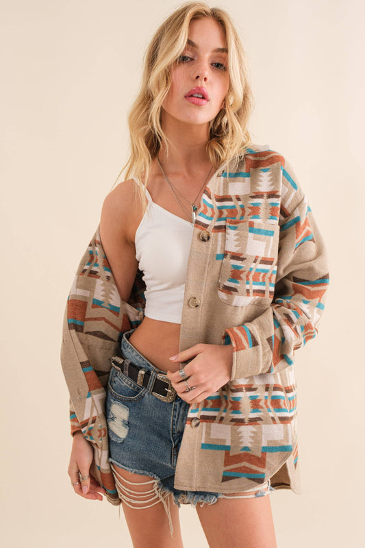 Aztec Pattern Button Up Jacket