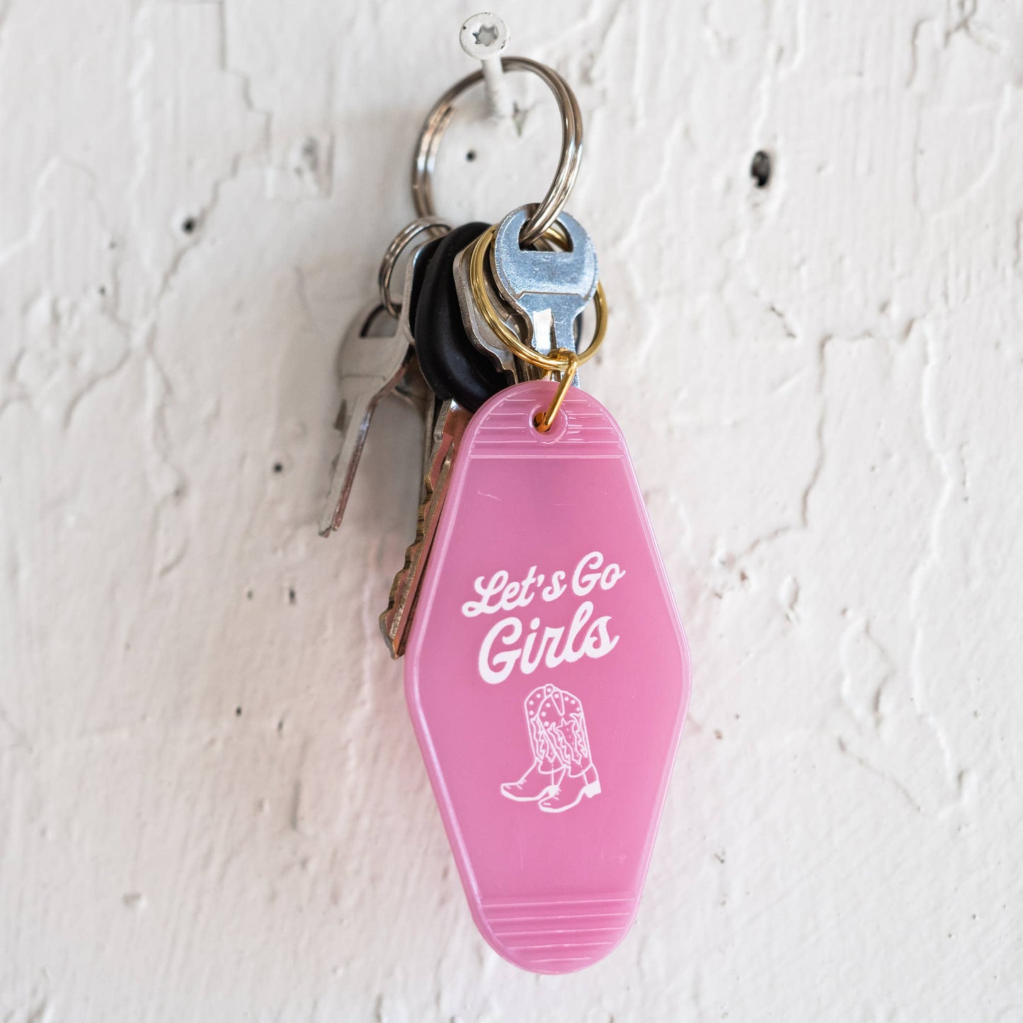 "Let's Go Girls" Motel Keychain - Semi Transparent Pink