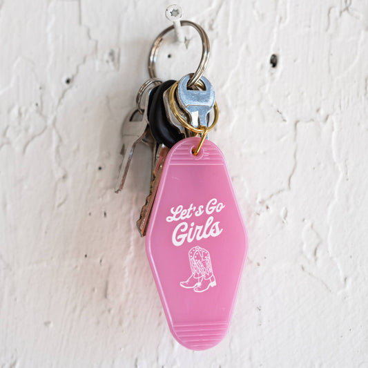 "Let's Go Girls" Motel Keychain - Semi Transparent Pink